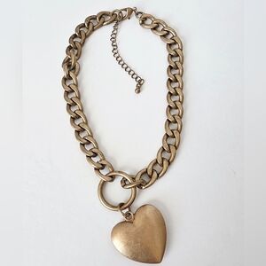 Solid Brass Heart Chain Choker Necklace